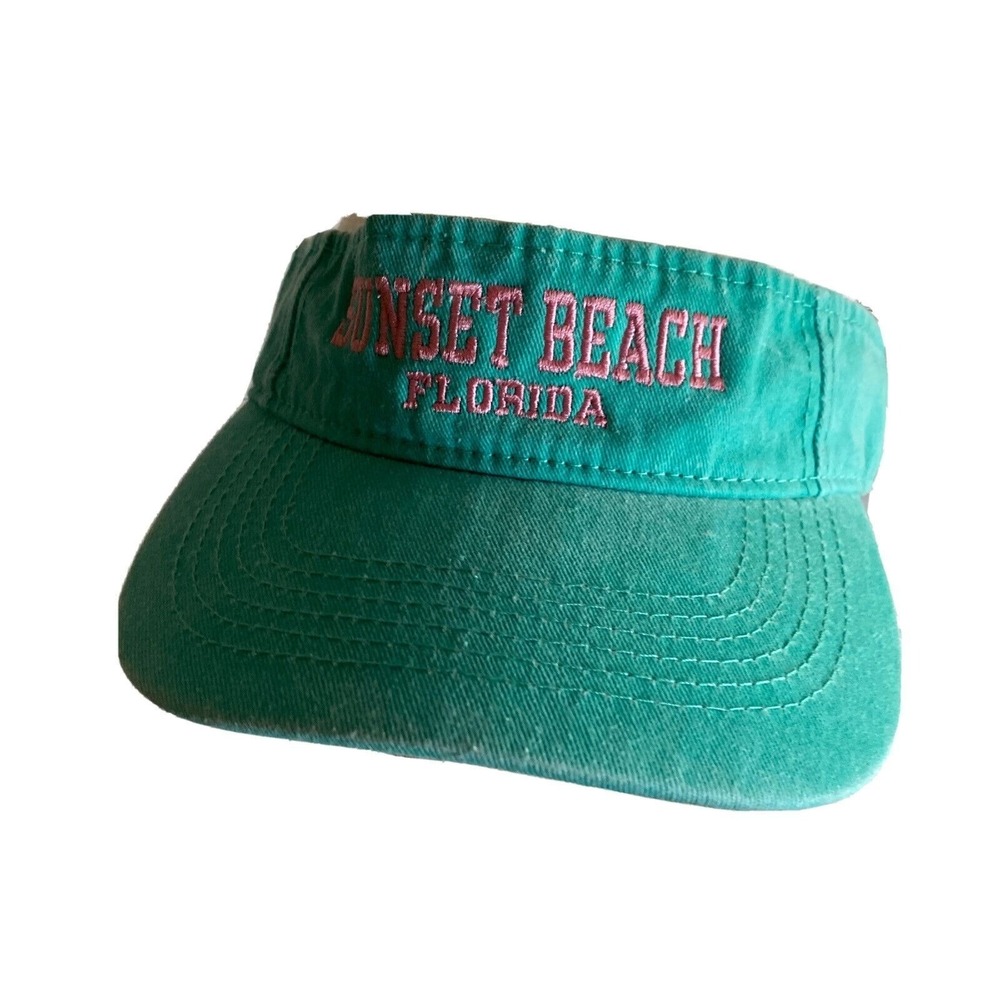 Sunset Beach Florida Green Cotton Adjustable Visor Hat‎ By Ben Kaufman
